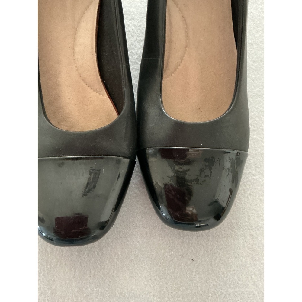 Clarks Collection Pumps Size 10 Black Leather Patent Cap Toe Block Heel 26138400 - Picture 4 of 9